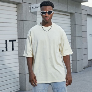 Épaule tombante surdimensionnée imprimée de qualité personnalisée poids lourd tricoté 100% coton Smart décontracté anti-rides T-Shirt pour hommes vierge - Product Image 2