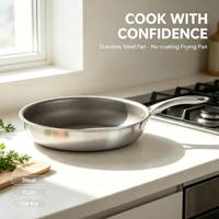 Poêle à frire antiadhésive 3 plis, compatible induction, 10 pouces, intérieur en acier inoxydable et titane, capacité 10,5 quarts, pour tous types de plaques de cuisson et fours
