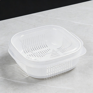 Food <b>Container</b> Square <b>Rice</b> Divider Box With Drainage Layer For Storage - Product Image 3