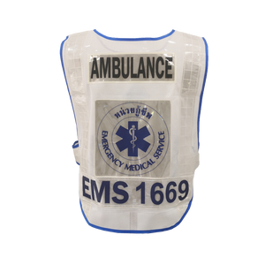 थैलेंड एम्बुलेंस सुरक्षा बनियान कक्षा 2 मोटी सफेद जाल के साथ नीले पिपिंग अनुकूलन योग्य लोगो के साथ - Product Image 2