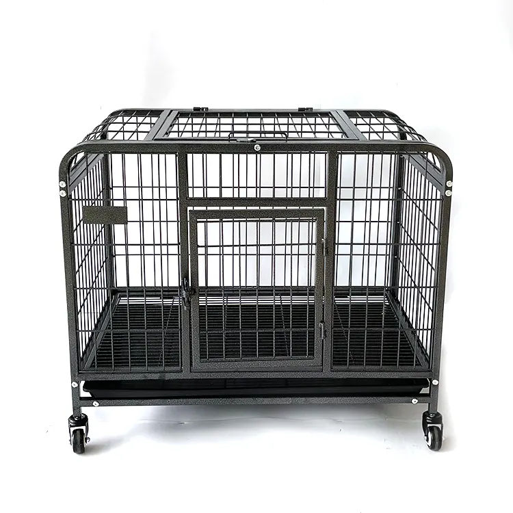 Heavy Duty Metal Dog Crate & Kennel Thickening Folding Design 37" Dog cage with Removable Tray Locking Wheels