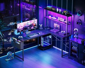 High-Durability Modern Wood Gaming Desk Computer <b>Table</b> Racing Style Office Workstation with Dedicated CPU Stand - Product Image 3