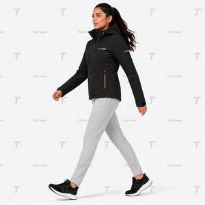 Tiierwear <b>Women's</b> Black Hooded Winter ski <b>Jacket</b> Waterproof Polyester Wadding Full Sleeve <b>Utility</b> Style with Zipper Closure - Product Image 3
