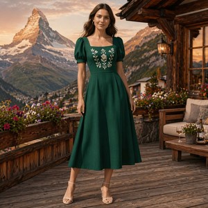 Vestido Midi Bordado Vintage al por Mayor para Mujer, de Lujo, con Logotipo Personalizado, Estilo Bohemio Zermatt Alpine Meadow, con Mangas Abullonadas, Tallas S-5XL - Product Image 4