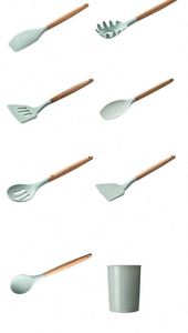 Cake Decoration Silicone Cooking <b>Kitchen</b> Utensil Set Natural Wooden Silicone Cooking Utensils <b>Kitchen</b> Baking Tools Set - Product Image 3