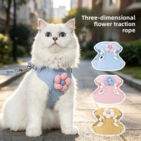 Harnais et laisse 3D motif fleur dessin animé pour chien, ensemble anti-évasion, gilet souple pour petits chiens et chats, laisse de promenade respirante en tissu, sangle de poitrine