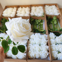 Vente en gros de fleurs artificielles de haute qualité au toucher réel, roses en latex blanc et rose poudré, centres de table pour mariage et décoration de la maison