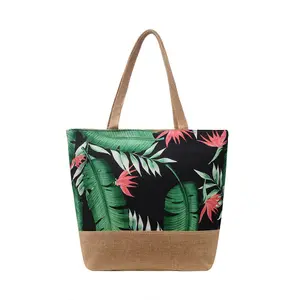 2024 été Tropical imprimé floral sacs de plage dames grande épaule sac fourre-tout décontracté femmes toile sacs à main pour le Shopping