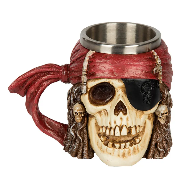 Stainless Steel 3D Resin Corsair Cups and Mugs Copo Tankard Beer Big Capacity Cup Caneca Middle Ages Viking Pirate Coffee Mug