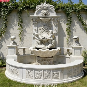 YOUFINE Fontana in Marmo Bianco Intagliata a Mano con Dio del Fiume e Ninfa, con Amfora e Teste di Leone per Giardino o Muro - Product Image 6