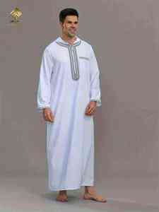 Túnica Blanca para Hombre Al Haramain, Manga Larga, Bordada, de Algodón, Larga hasta el Suelo, Estilo Modesto para Oración - Product Image 4