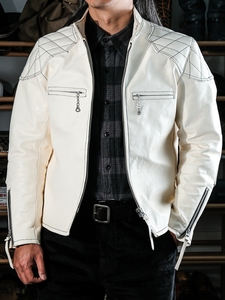 Blouson de moto MOROSO en <span class=keywords><strong>cuir</strong></span> de cheval respirant et coupe-vent de haute qualité, style locomotive japonaise J100, pour homme, col montant, coupe ajustée - Product Image 5