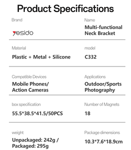 Yesido dây đeo cổ từ tính giá đỡ cổ đa năng giá đỡ điện thoại chụp ảnh phối cảnh người thứ nhất C332 - Product Image 5