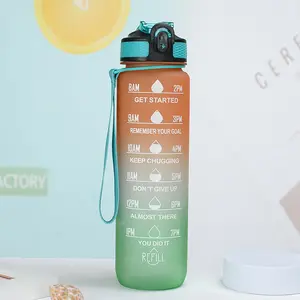 Özel BPA ücretsiz 1l yarım galon spor salonu spor buzlu degrade plastik motivasyon su şişesi ile zaman işaretleyici