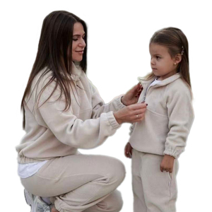 Tuta in pile per la famiglia KY Set Pullover con cerniera a quarti maglione e pantaloni con fodera termica vestiti invernali per bambini per esterni - Product Image 2