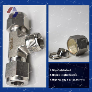 Chất lượng cao Nén Công Đoàn TEE 316 <span class=keywords><strong>3</strong></span> cách áp lực cao 1/4 1/2 <span class=keywords><strong>3</strong></span>/8 1/<span class=keywords><strong>16</strong></span> 1inch OD lok đôi ferrules Phụ kiện ống - Product Image 2