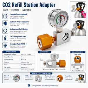 Adaptador de Cilindro de CO2 para Agua Carbonatada, Estación de Recarga de Carbonatador, Botella de Aleación de Aluminio de 1500 psi, Reemplazo para Llenado de Tanques, Zimakyfa, 1 Año de Garantía - Product Image 4