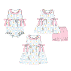 Pre-orden: MOQ 5 - Ropa de verano para niñas con estampado de rayas y lazos, ideal para fiestas, venta al por mayor, ropa de boutique de moda para hermanas y niños pequeños. - Product Image 1