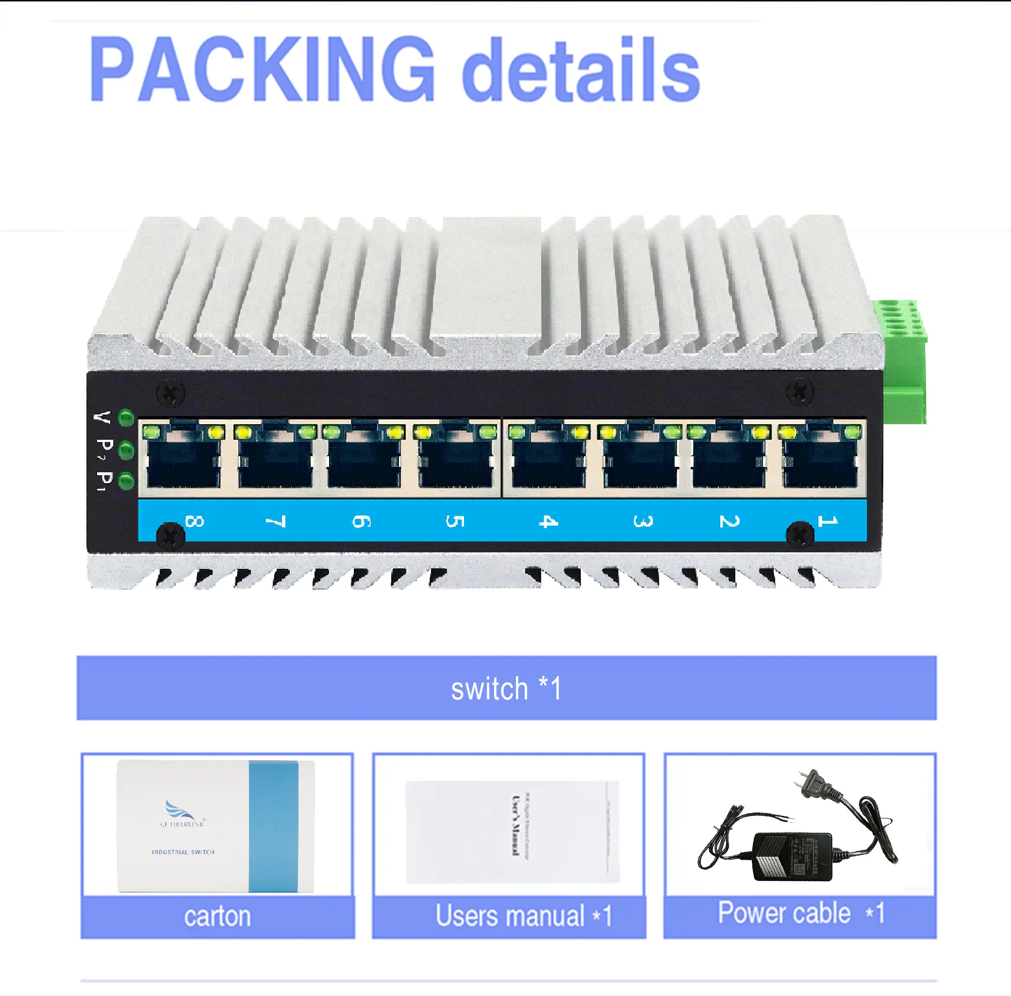 8-Port-DIN-Montagegehäuse Low-Power-Technologie Gigabit-Ethernet-Switches in Industrie qualität für Transports ysteme