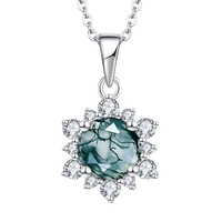 Collier en argent sterling 925 avec pierre précieuse naturelle agate mousse, accessoires pour femmes, bijoux Destiny, bijoux fins personnalisés