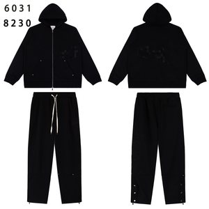 Conjunto Deportivo de Lujo de Felpa Francesa, 100% Algodón, Diseño de Invierno, Informal, Sudadera con Capucha y Pantalones, 2 Piezas, Talla Grande, Alta Calidad - Product Image 1