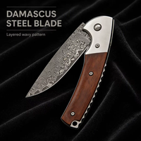 Couteau pliant en acier de Damas - Couteau de poche tactique EDC pour le camping et la chasse avec manche en bois