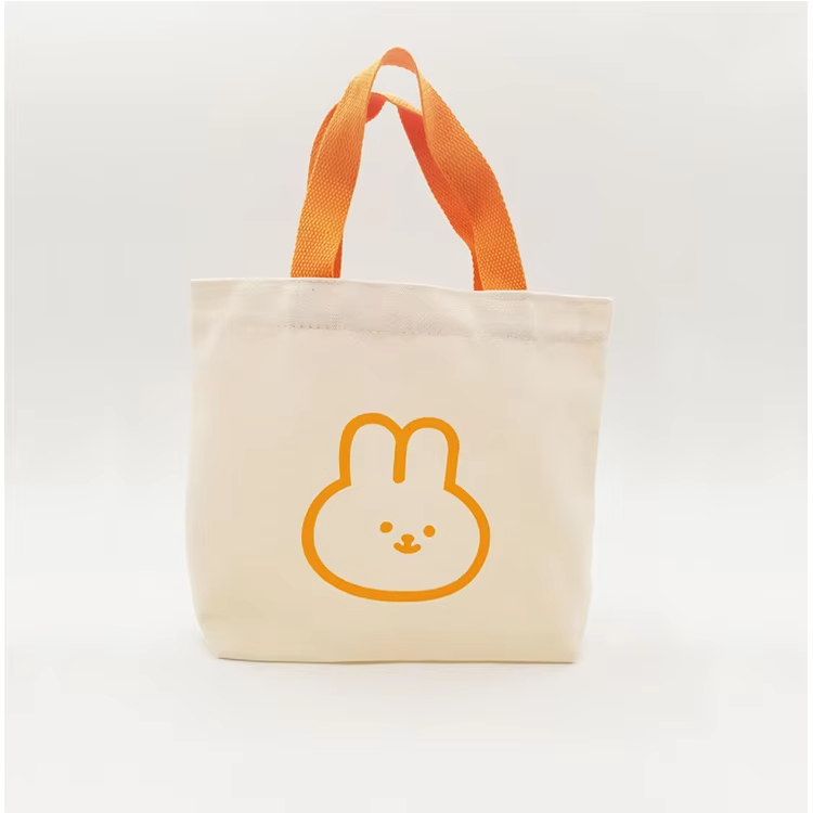 New Popular Cute Cartoon Rabbit Customized Small Canvas Cotton Tote Bags With Printed Logo