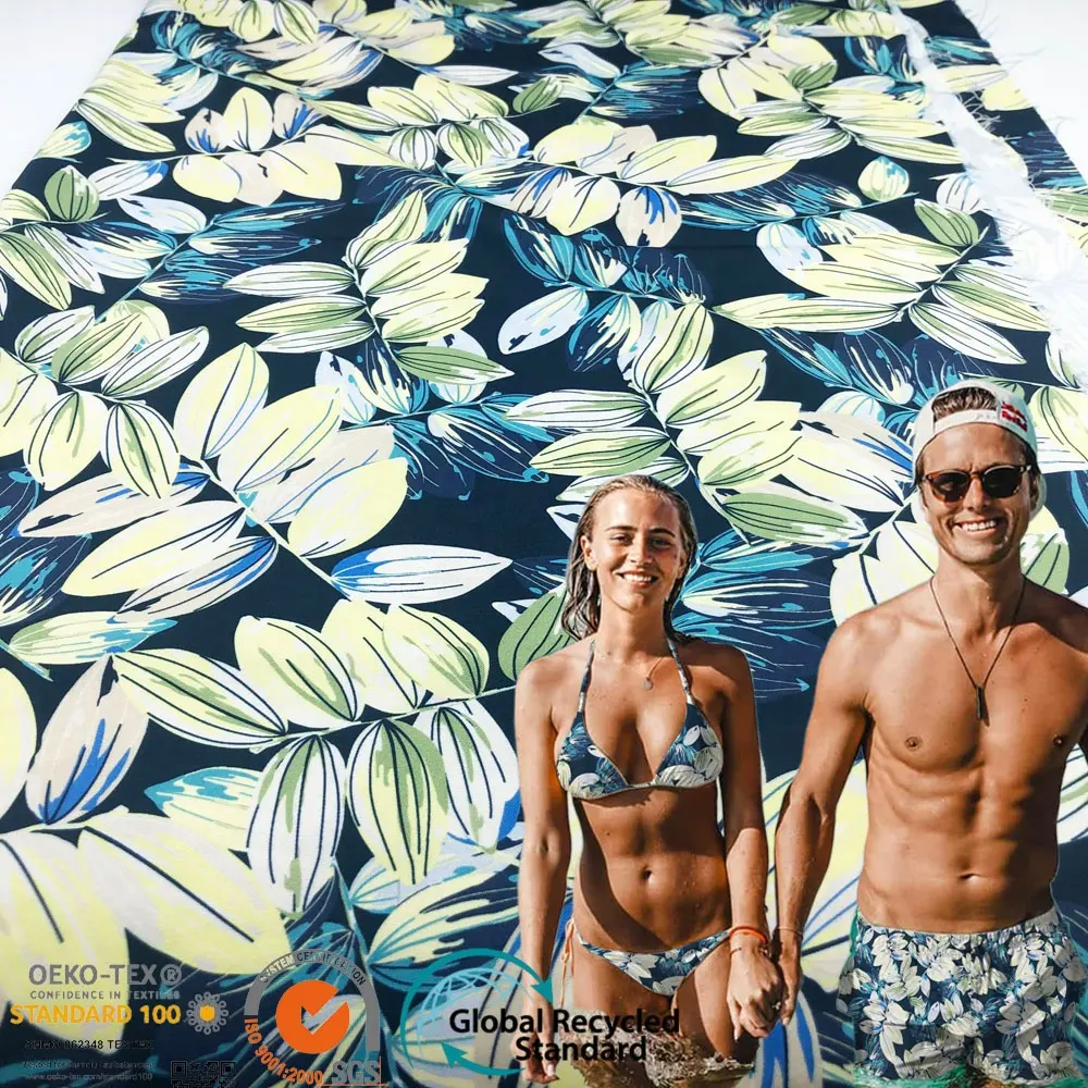 Low Quantity 100% Polyester Customized Flower Pattern Peach Skin Fabric For Beach Shorts