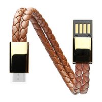 Cable usb de cuero negro para hombre y mujer, pulsera personalizada, Cable de carga de datos, nuevo estilo