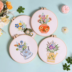 DIY Floral Embroidery Kit Starter Handmade Needlework Set with Flower in Bottle for Cross-Stitching & Needlework Crafts