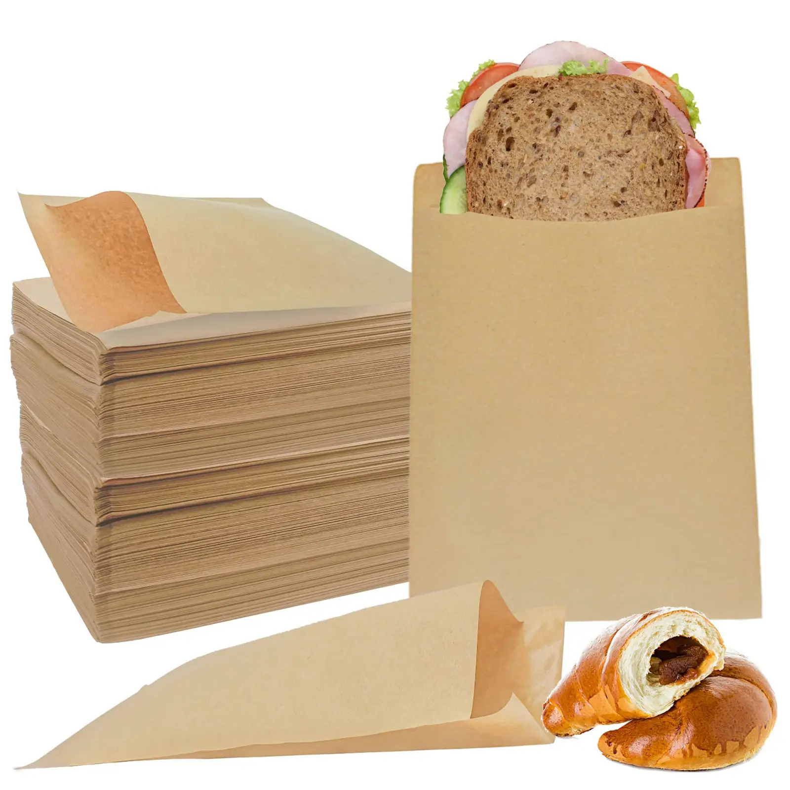 Value Pack Waterproof Brown Paper Treat Bags Diy Flat Favor Bbq Sandwich Greaseproof Paper Bag For Cafes Bakeries Grocery Delis