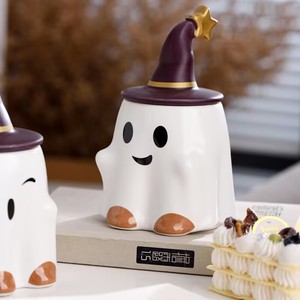 L Halloween Copo De Água Cerâmica Magia Fantasma Elf Caneca Café Quirky Casal Ins Bonito Fantasma Leite Chá Artesanal Estética - Product Image 3