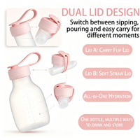 Bouteille d'eau pliable en silicone avec double couvercle, anti-fuite, sans BPA, avec échelle graduée pour les voyages, la salle de sport, le camping en plein air