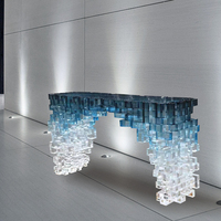 Q007 Bloc de verre moderne bleu dégradé en fibre de verre résistant à la corrosion, comptoir de réception de luxe pour hôpital, sous-sol, salle de sport, école, hôtel