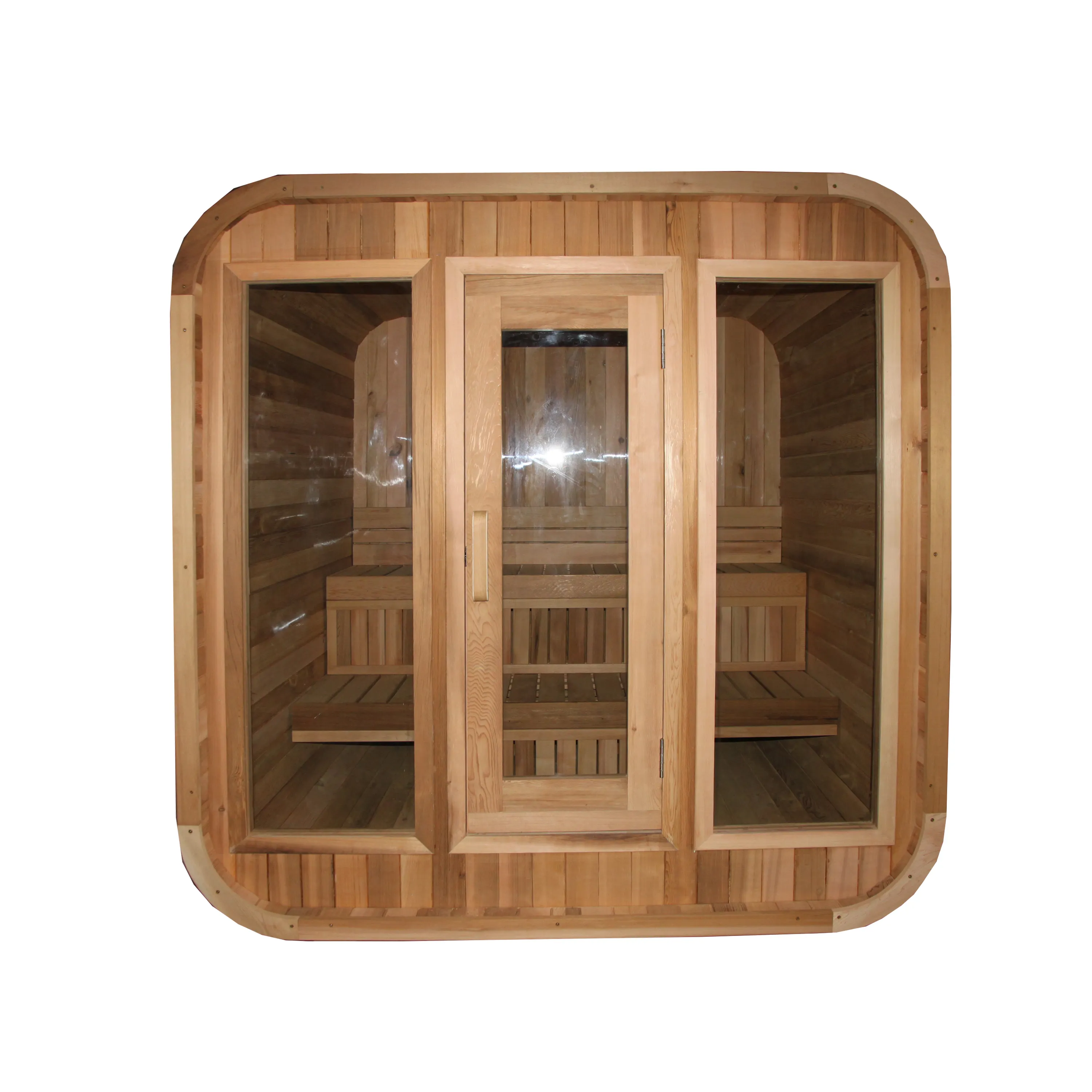 Diseño moderno canadiense al aire libre cuadrado Cubo de cedro rojo barril de madera Keya Sauna de leña Sauna de vapor seco Sauna