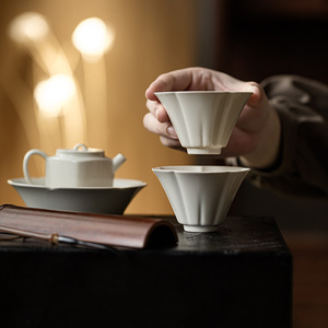 Guanlan Wood Ash Ceramic <b>Tea</b> Cup Cone Shape Porcelain Master Cup For Kung Fu <b>Tea</b> <b>Set</b> Household Personal Use - Product Image 1