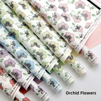 Papier d'emballage pour fleurs coréen imperméable, imprimé à la main avec des orchidées Phalaenopsis, papier d'emballage pour bouquets, fournitures pour fleuristes, vente en gros