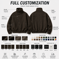Blouson Bomber en Laine Personnalisé OEM pour Homme, Col Montant, Épaules Tombantes, Mélange de Laine avec Poches à Bordure Cuir, Faible MOQ