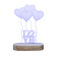 Vente chaude forme ovale base en bois led veilleuse bois de hêtre acrylique 3d lampes petites veilleuses pour la maison
