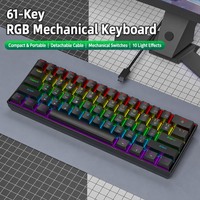 Clavier de jeu mécanique filaire RGB K61 60% avec interrupteurs marron Hot-Swap, anti-ghosting complet sur 61 touches, keycaps ABS, compatible PC