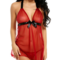 Vente chaude Sexy Mesh Perspective Tentation Profonde V-cou Pyjamas Longue Chemise De Nuit Chaude Home Wear