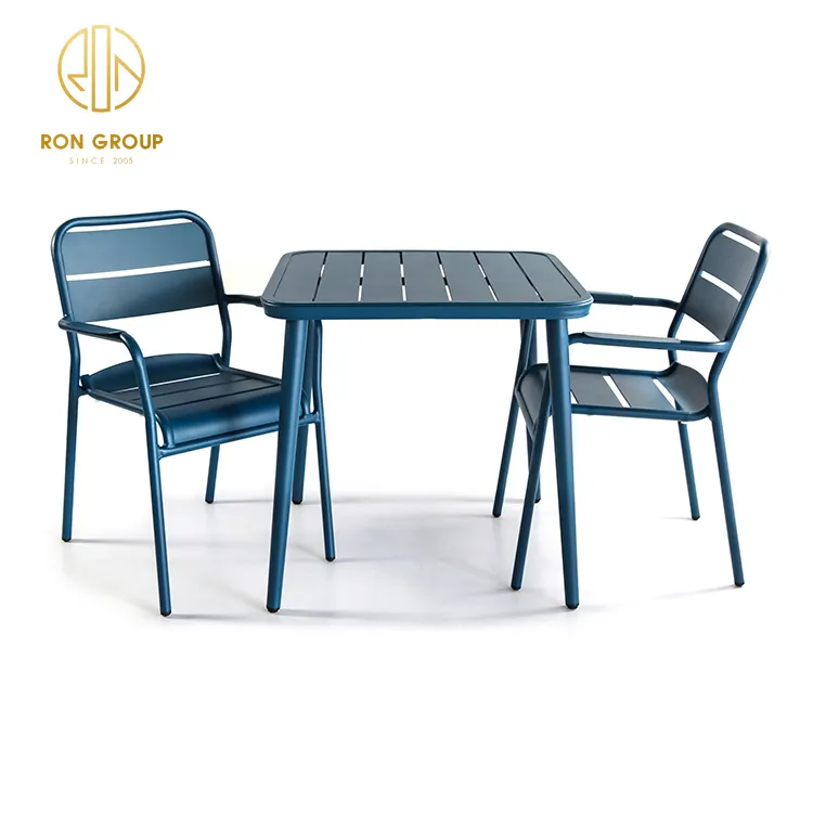 Useful Blue Color Aluminium Material Garden Furniture Stackable Outdoor Restaurant Armchair Patio Furniture