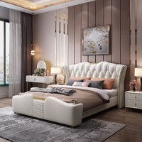 Meubles de chambre à coucher de luxe, lit en cuir écologique moderne pour hôtel, lit double avec rangement, lit rembourré doux