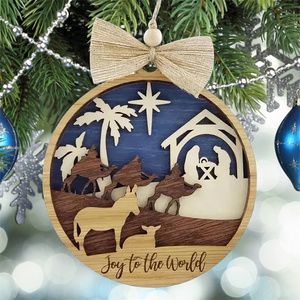 Ornement de Nativité de Noël en bois bois religieux Christ Nativité de Jésus cadeau <span class=keywords><strong>Noel</strong></span> Navidad Madera décorations d'arbre de Noël - Product Image 2