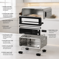 18L Digitaler Elektrischer Pizzaofen 400°C Edelstahl Tisch-Toasterofen Konvektionsgrill Bräter für Heimküche