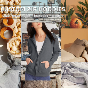 Hoodies courts personnalisés pour femmes, automne, fermeture éclair intégrale, doublure polaire brossée respirante, bordures côtelées, options de broderie pour le branding - Product Image 2
