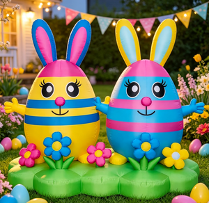 Venta al por mayor de huevos de Pascua inflables coloridos con conejitos y flores en la base para decoración de jardín, patio, porche y festividades al aire libre. - Product Image 6
