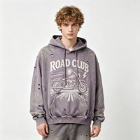 Sweat à capuche pour homme en coton épais, violet, effet délavé soleil, avec motif motard, style vintage, streetwear, Sun Faded Road Club Motorcycle