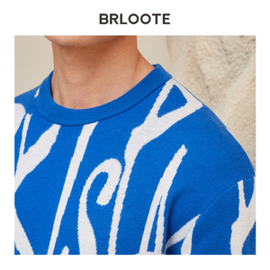 Pullover in lana Jacquard con scritta da uomo BRLOOTE maglione giovanile alla moda per l'abbigliamento autunnale e invernale in contrasto con lo stile Barut - Product Image 5