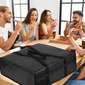Grand sac de livraison de pizza isolé noir 20 x 20 pouces, sac de shopping rayé de qualité supérieure pour la nourriture ou la plage - Product Image 1